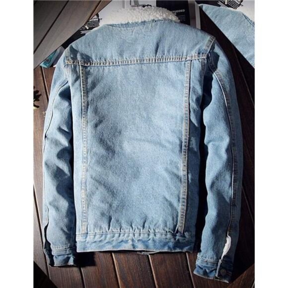 Mens Denim Jacket Sherpa Lined Jean Trucker Jacket Winter Coat Thick Warm - Picture 4 of 7